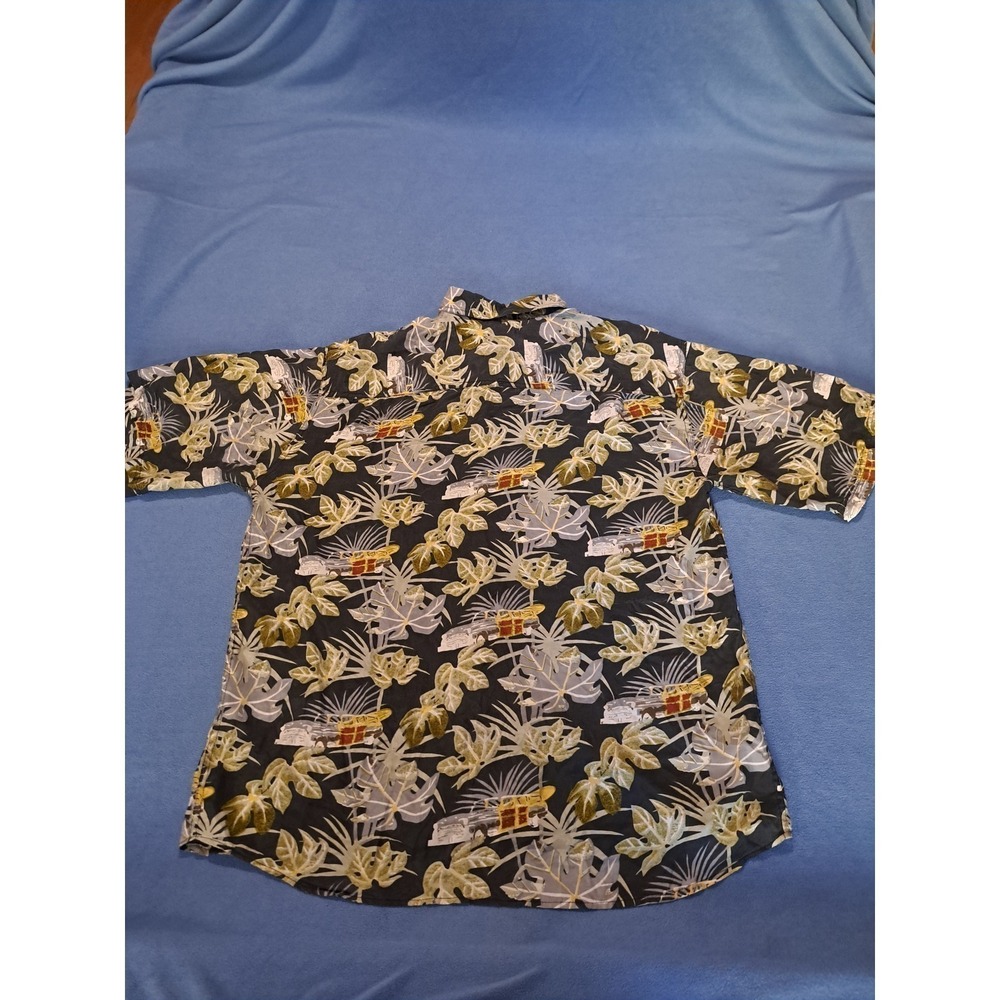 Bruno B Mens XL Silk Hawaiian Shirt Tropical Leaf Vintage Car Print Black Green